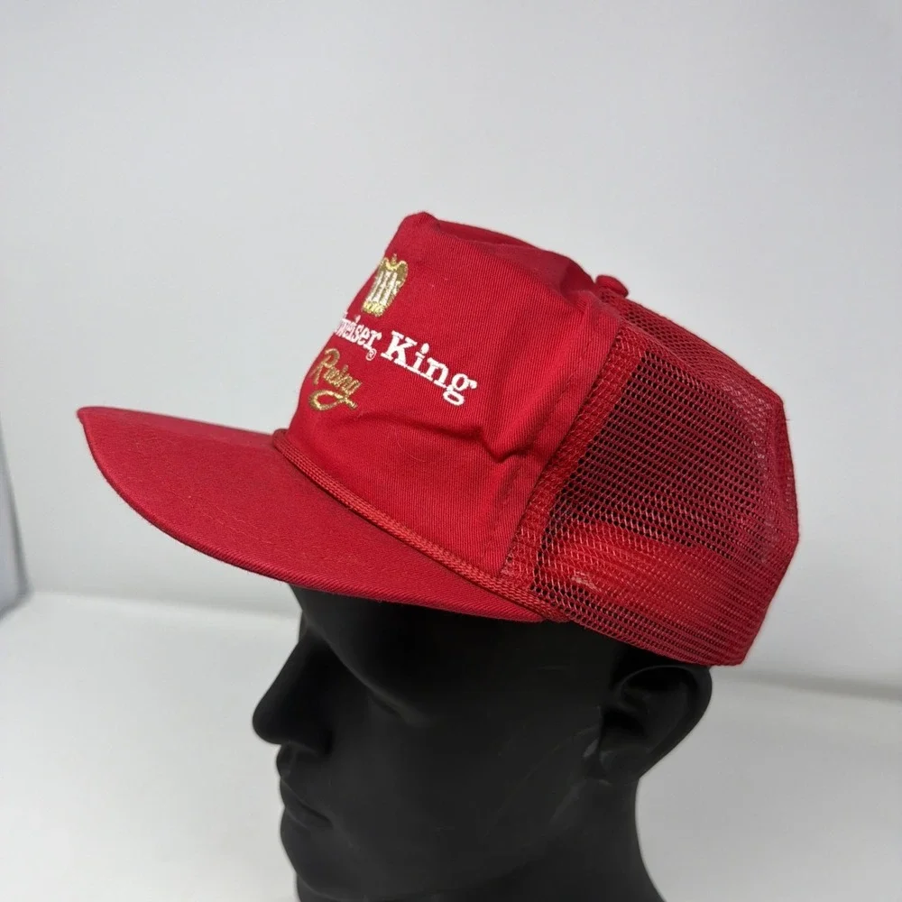 Vintage Budweiser King Racing Trucker Hat Made‎ in USA Rope Snapback Red